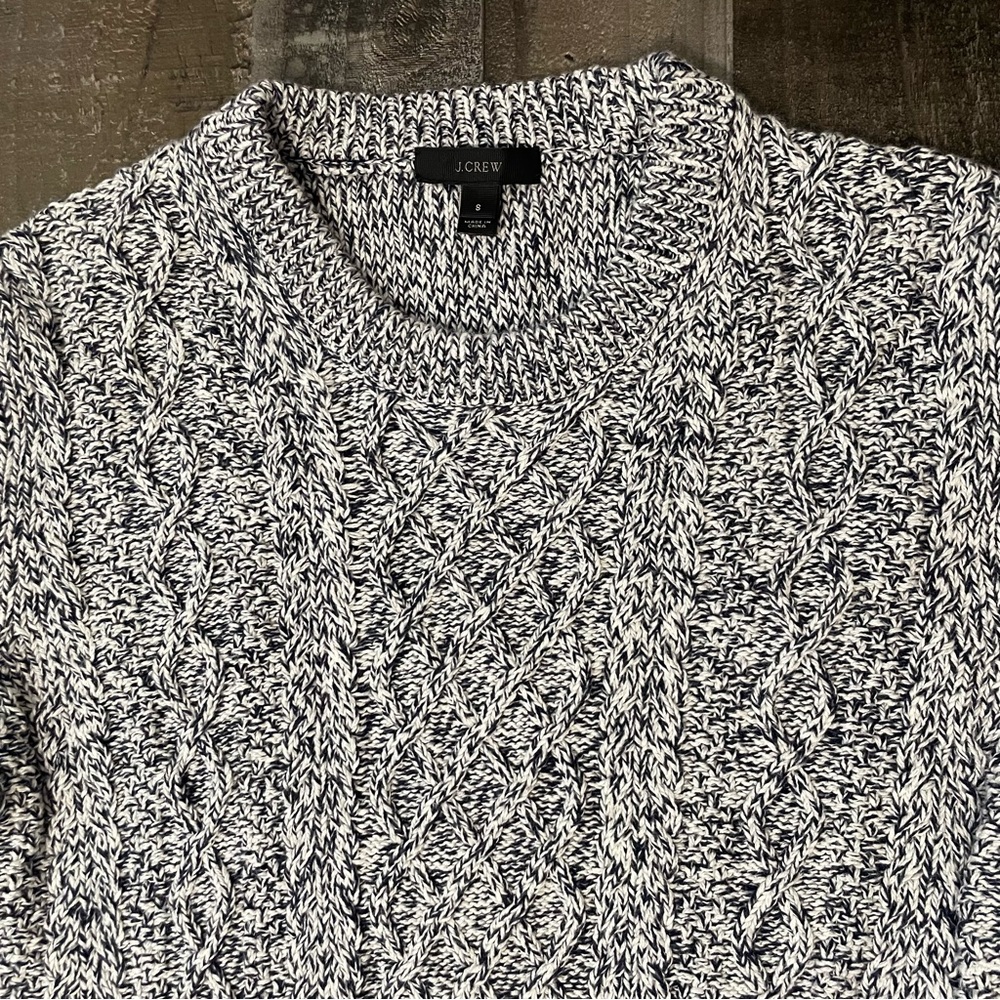 J. Crew Women’s Cable Knit Crewneck Sweater 100% Cotton S Navy Blue Marled - Picture 7 of 10